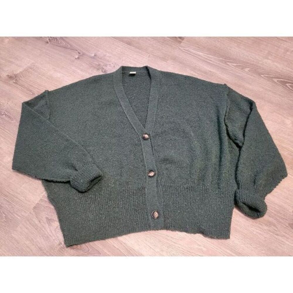 7th Ray Cable Knit‎ Button Top Sweater Shirt Roll Cuff Cardigan Pockets Large